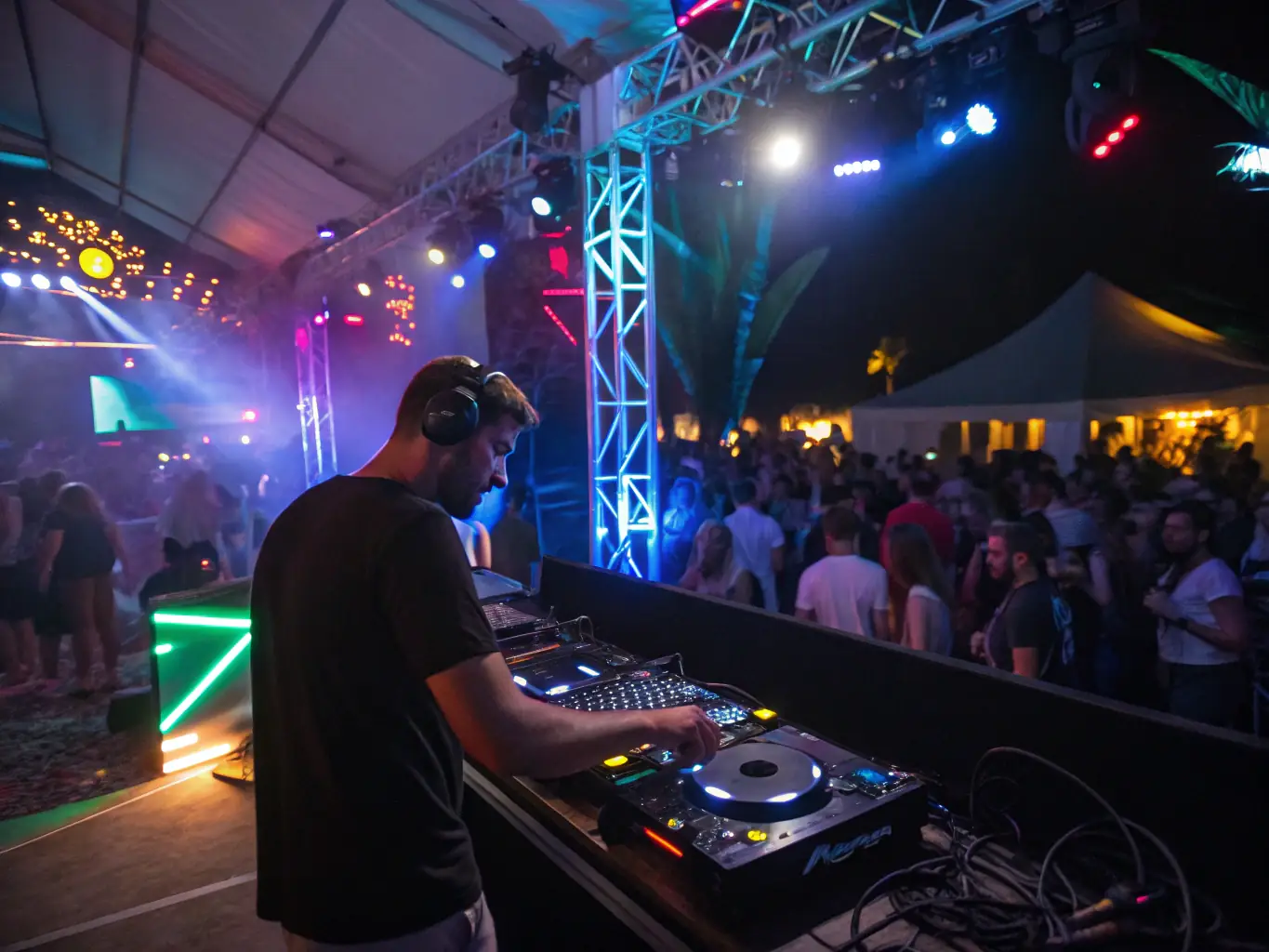 A dynamic shot of an Urban Sound Sessions event, featuring a DJ performing electronic music with modern lighting and a lively audience. The image reflects the contemporary and engaging atmosphere of the event.